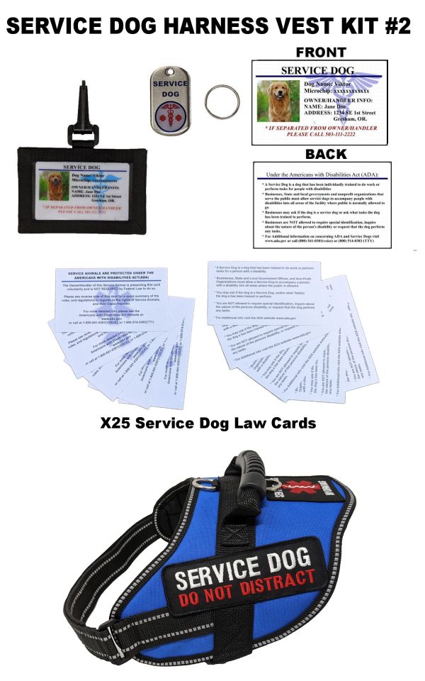 Service Dog Vest + ID Tag + 50 ADA Information Cards - Service Dog Harness  w Patch in Sizes X Small to XX Large, Metal Dog Tag has Durable Clip
