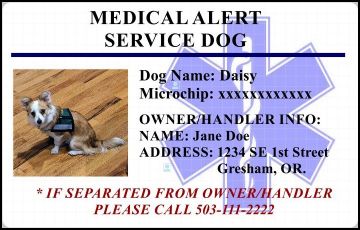 MEDICAL ALERT DOG ID CARD