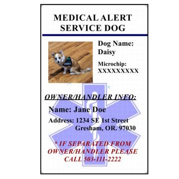 MEDICAL ALERT DOG CARD - VERTICAL